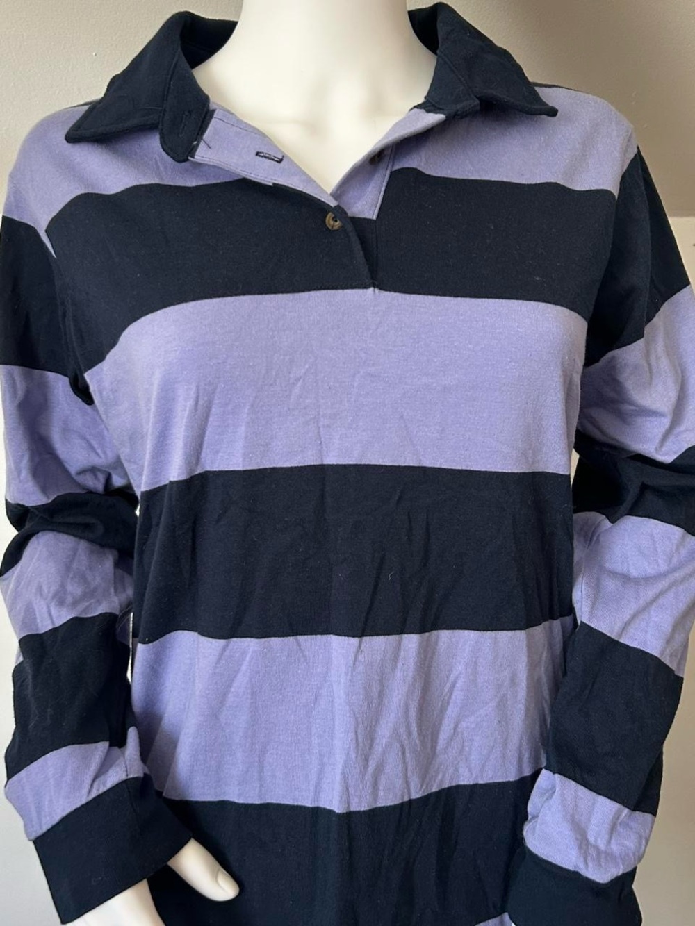 Striped Rugby Polo in Lavender and Black